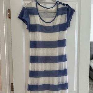 IISLI Striped Dress in Ocean Blue and White Sheer Layered